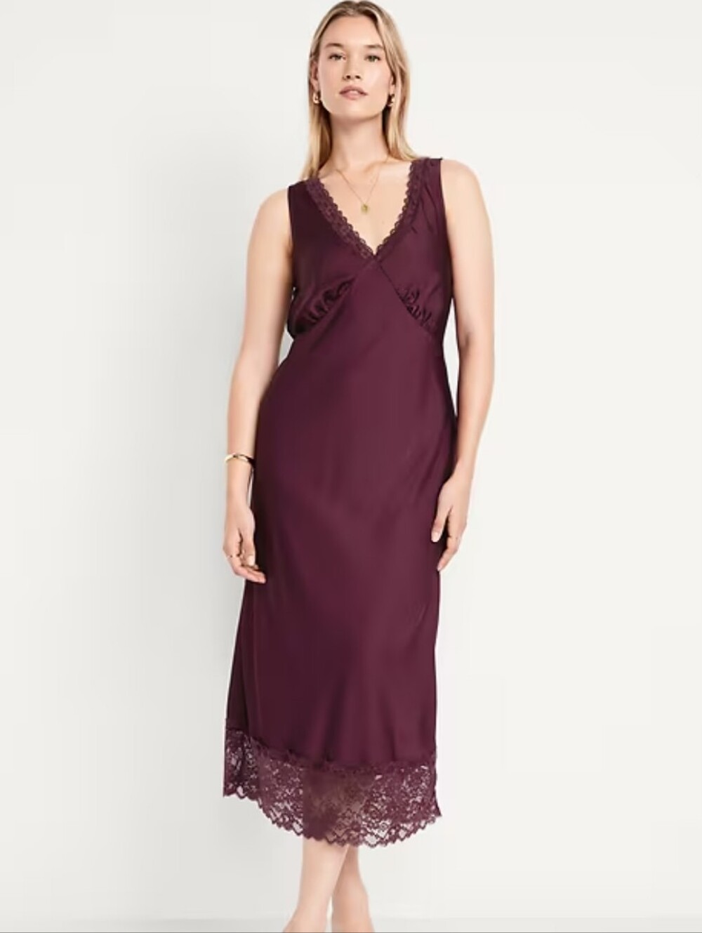Old Navy Satin Lace-Trim Midi Dress